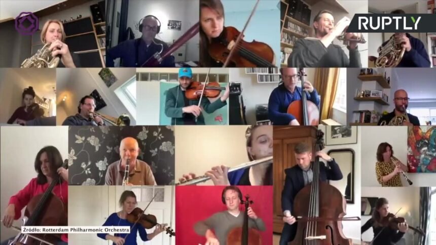 14335989 oda do radosci zagrana z domow orkiestra symfoniczna z rotterdamu zdalnie wykonala hymn unii europejskiej 74 55s1
