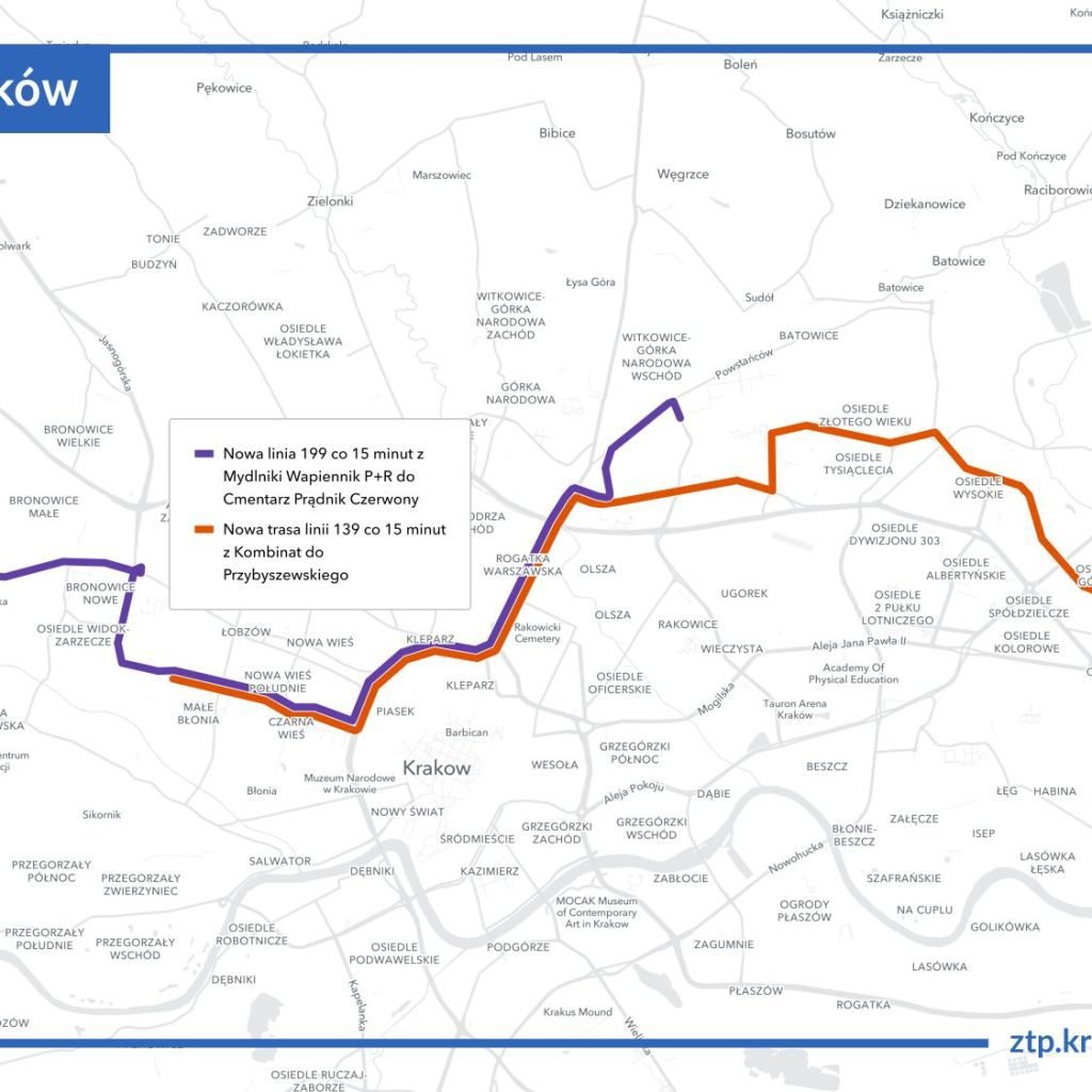 Będzie nowa linia autobusowa - 199, ale za to trasa 139 zostanie skrócona 20 mapa 199 i 139
