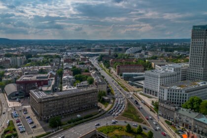rondo Mogilskie szkieletor Lubicz widok na miasto